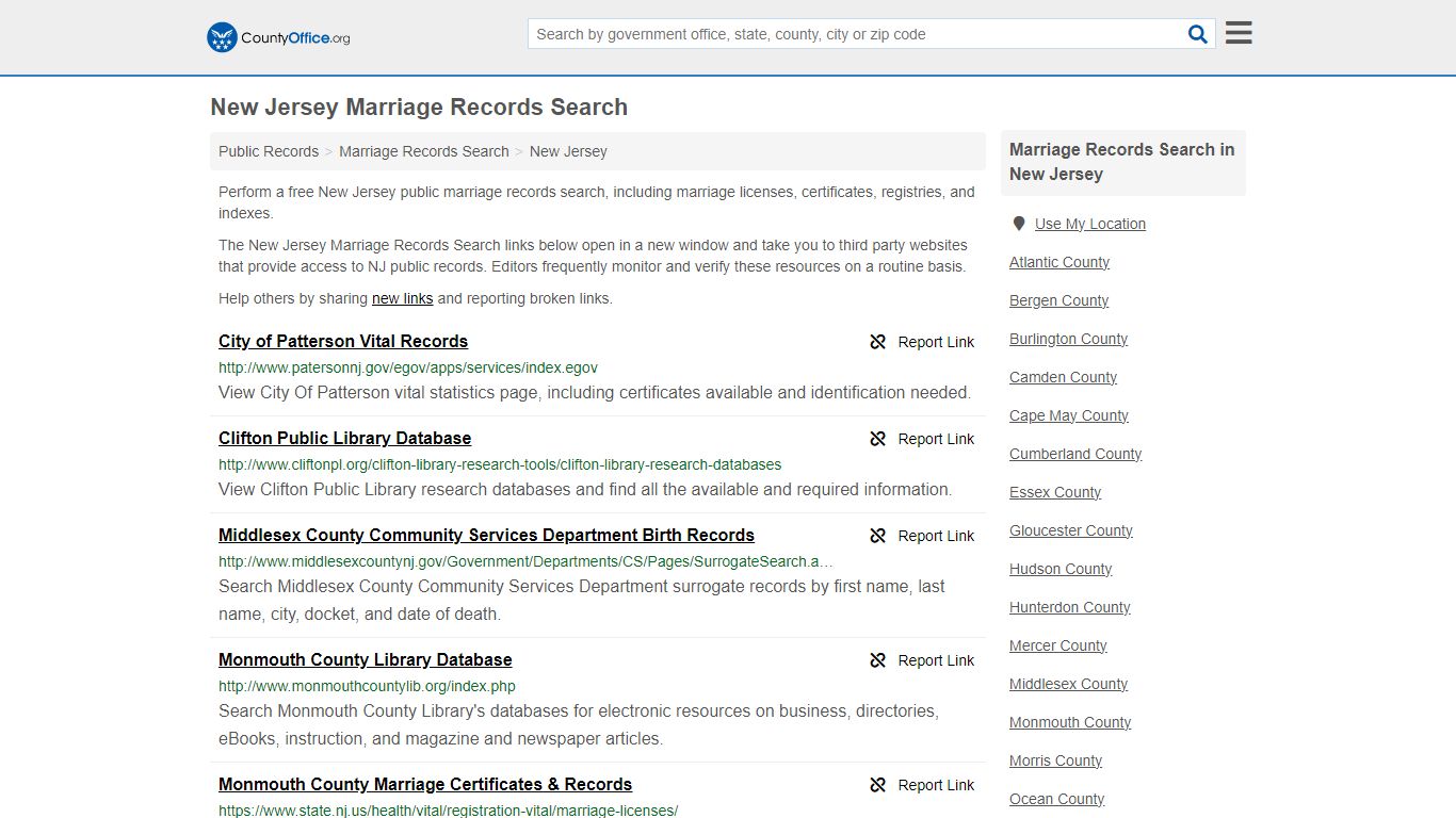 New Jersey Marriage Records Search - County Office