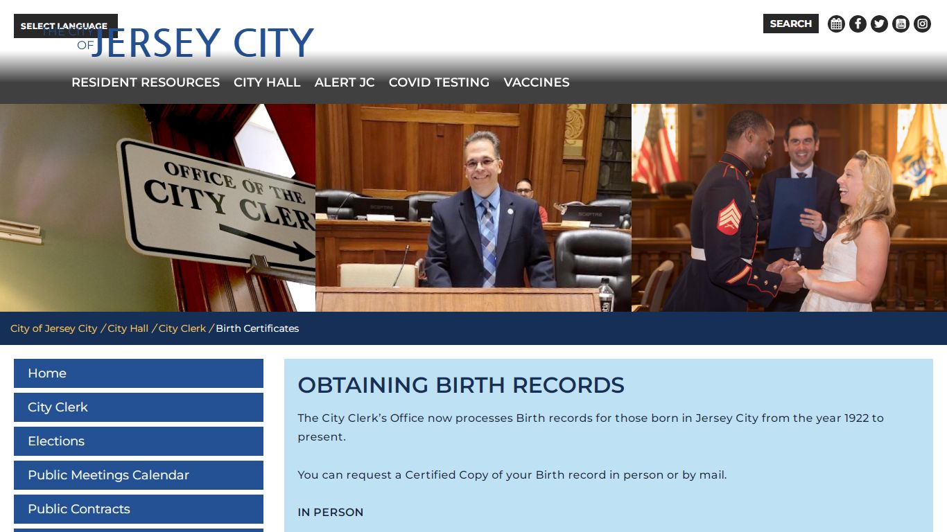 Birth Certificates - City of Jersey City - Jersey City, New Jersey